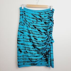 Heyne Bogut | Blue Tie-Dye Ruched Boho Midi Skirt